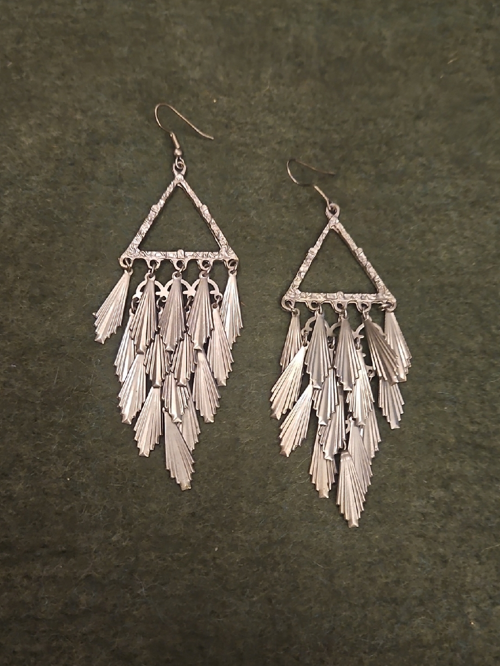 5 For $15 Silver-Tone Triangle Fringe Dangle Earrings Elegant Silver Chandelier